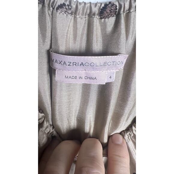 Max Azria Collection Sz 4 Tan 100% Silk Embroidered Polka Dot Bubble Hem Dress - Picture 8 of 12